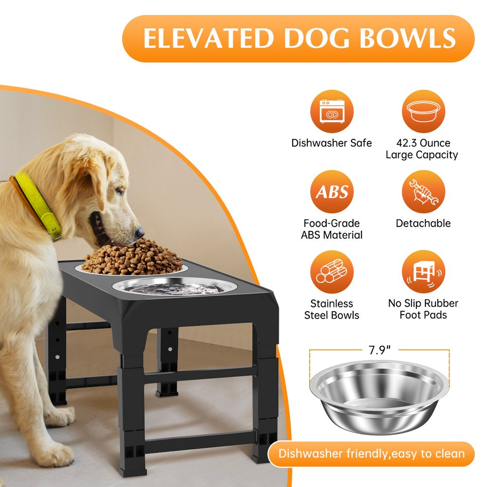 Elevated Dog Bowls with 2 Thick 1.22L/42Oz Stainless Steel Dog Food Bowls, 5 Heights Adjustable Raised Dog Bowl for Large Medium Small Dogs, Puppy and Cats