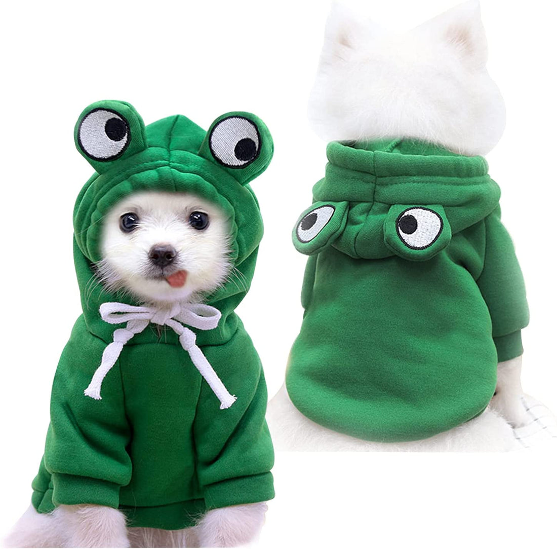Dog Hoodie Basic Sweater Coat Cute - Frog Shape Warm Jacket Pet Cold Weather Clothes Outfit Outerwear for Cats Puppy Small Medium Dogs
