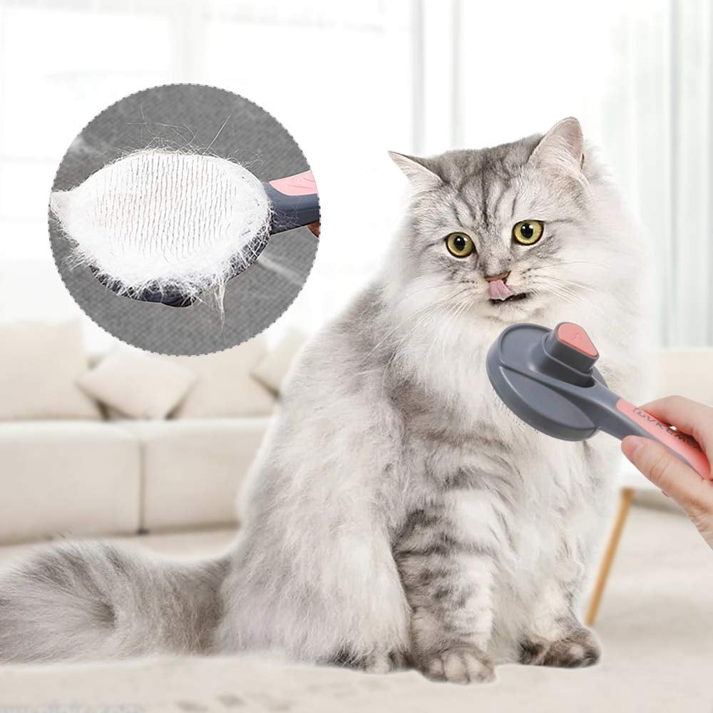Dogs Brush Cat Brush,Self Cleaning Brush for Dog Grooming,Pet Grooming Brush with Massages Particle for Dogs and Cats with Long/Short Hair (Pink)