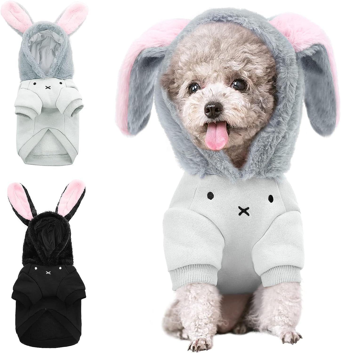 Bunny Dog Costume, Rabbit Shape Dog Hoodie with Ears, Soft Dog Sweatshirt Hooded Outfits for Halloween Christmas Easter Party, Puppy Cat Warm Winter Pullover Pet Clothes for Small Medium Dog