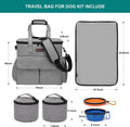 Dog Travel Bag, Weekend Pet Travel Set for Dog and Cat, Airline Approved Tote Organizer with Multi-Function Pockets, 2 Food Storage Containers, 2 Collapsible Bowls, 1 Feeding Mat (Grey)