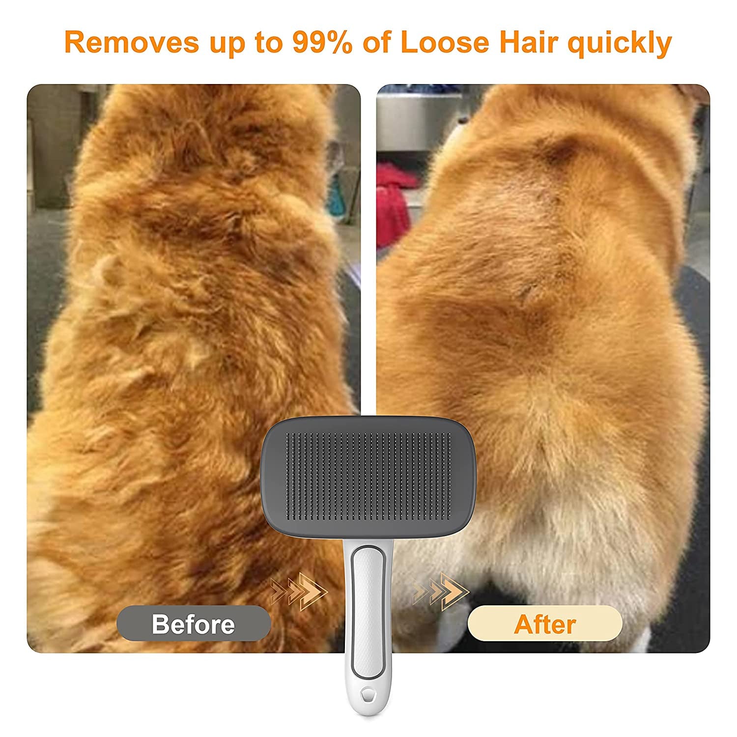 Self Cleaning Slicker Brush for Dogs - Pet Grooming Brush for Shedding, Dog Brush for Long and Short Hair to Removes Tangles and Loose Hair, the Pet Hair Brush Suitable for Cats and Dogs (Gray)